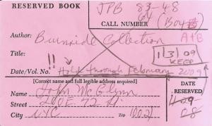 Reserve call slip filled out by John McGlinn about 5 weeks before he died