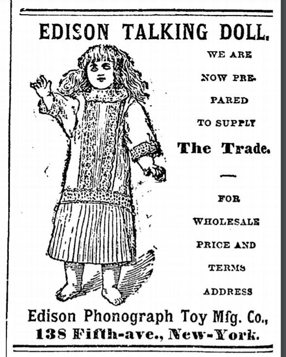 Advertisement for Edison Talking Doll, 1890
