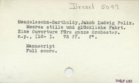 Shelflist card for Drexel 5049, cataloged August 27, 1937