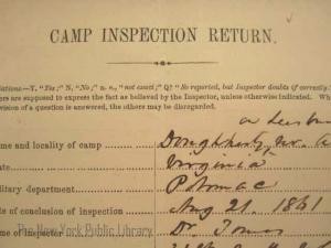 Detail of printed Camp Inspection Return, number 3, August 21, 1861