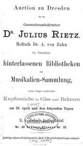 Cover of the auction catalog containing Julius Rietz's estate