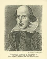 The Droeshout portrait of Shakespeare from the First Folio, 1623. The New York Public Library for the Performing Arts, Billy Rose Theatre Division. Digital ID TH-50277.
