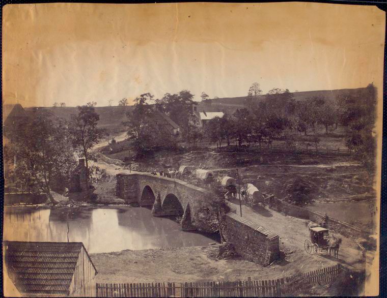Antietam Bridge on the Boonsboro and Sharpsburg Turnpike.,Antietam Bridge, Md., September, 1862., Digital ID 1150180 , New York Public Library