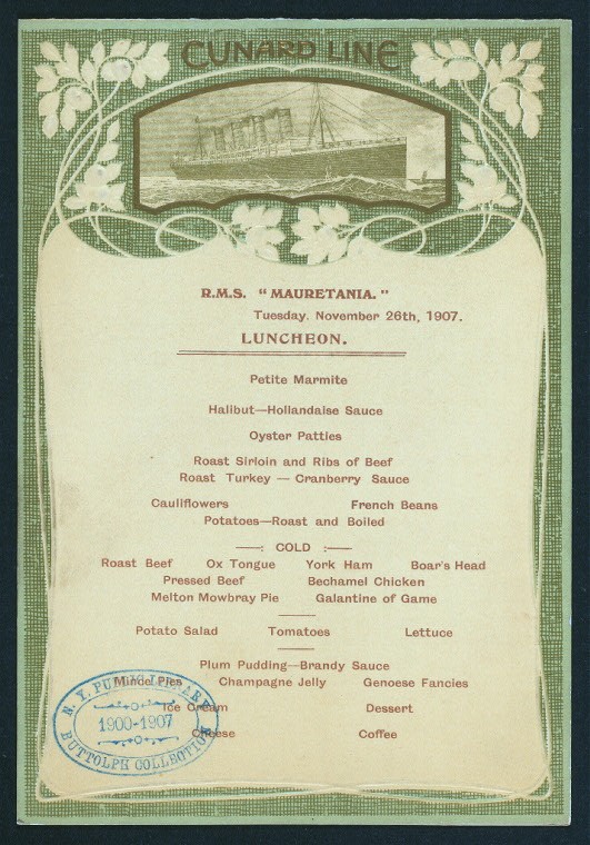 DAILY MENU, LUNCHEON [held by] CUNARD LINE [at]