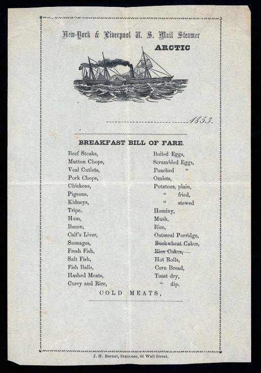 BREAKFAST [held by] NEW YORK & LIVERPOOL U.S. MAIL STEAMER  ARCTIC [at]  (SS), Digital ID 476899, New York Public Library