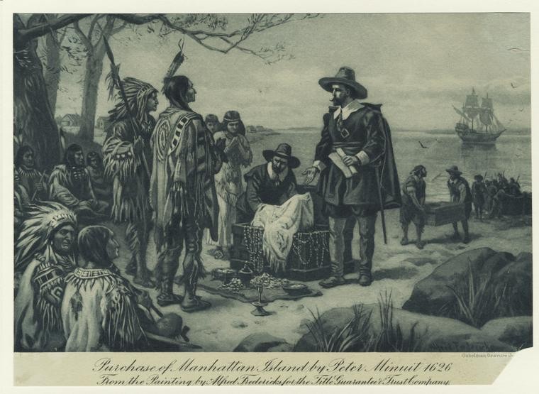 Purchase Of Manhattan Island By Peter Minuit, 1626., Digital ID 808099, New York Public Library