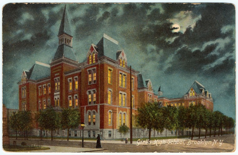 postcard image of the Girl's High School in Brooklyn 1907