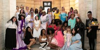 Group photo of Anti-Prom 2022 designers at the Stephen A. Schwarzman building.