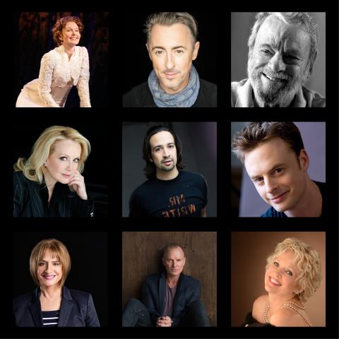 The headshots of several actors and artists including Jane Alexander, Lin Manuel Miranda, Alan Cummings are shown in a grid. 