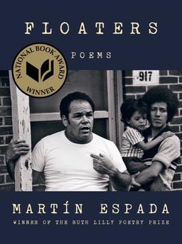 Book cover of Floaters which features a photograph of a man pointing to himself and a man standing next to him holding a small child.