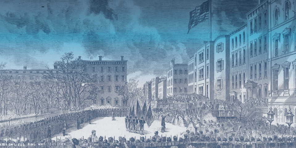 Historic illustration showing people celebrating emancipation.