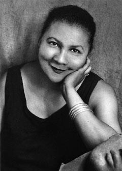 Black and white photo of bell hooks