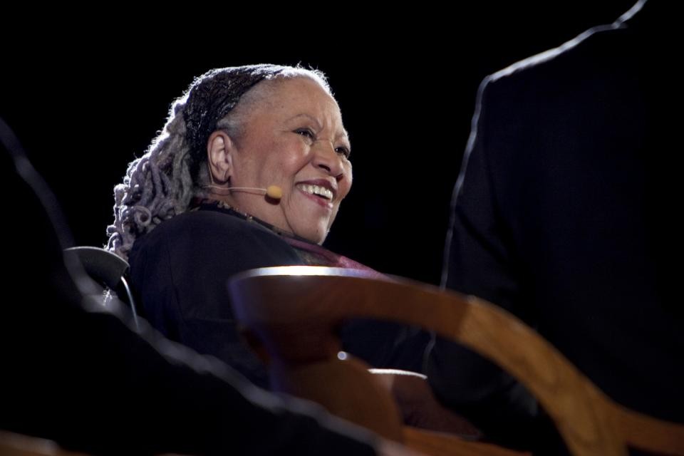 Toni Morrison seated and smiling
