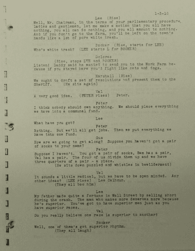 A page from the script of Babes in Arms