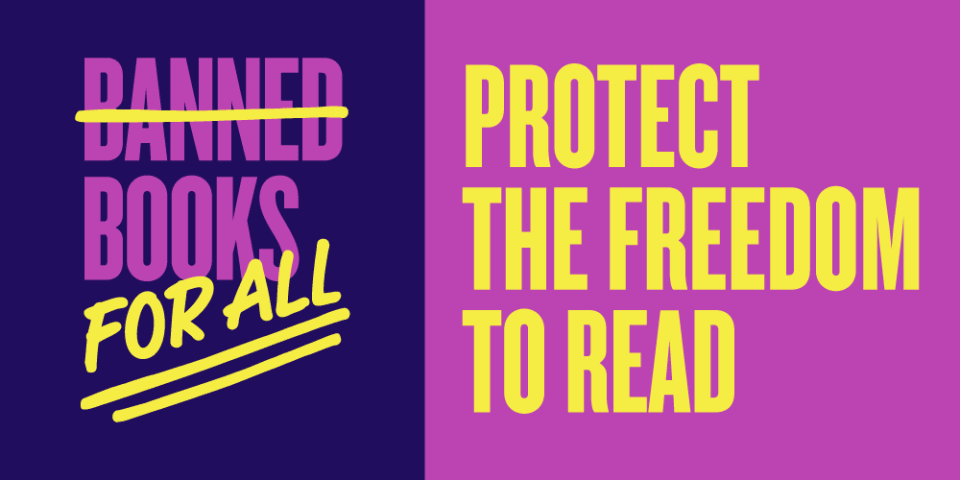 Purple Books for All logo with yellow text that reads: Protect the Freedom to Read.
