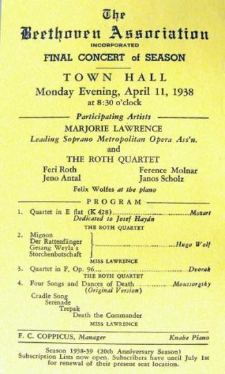 Program for a concert put on by the Beethoven Association, April 11, 1938