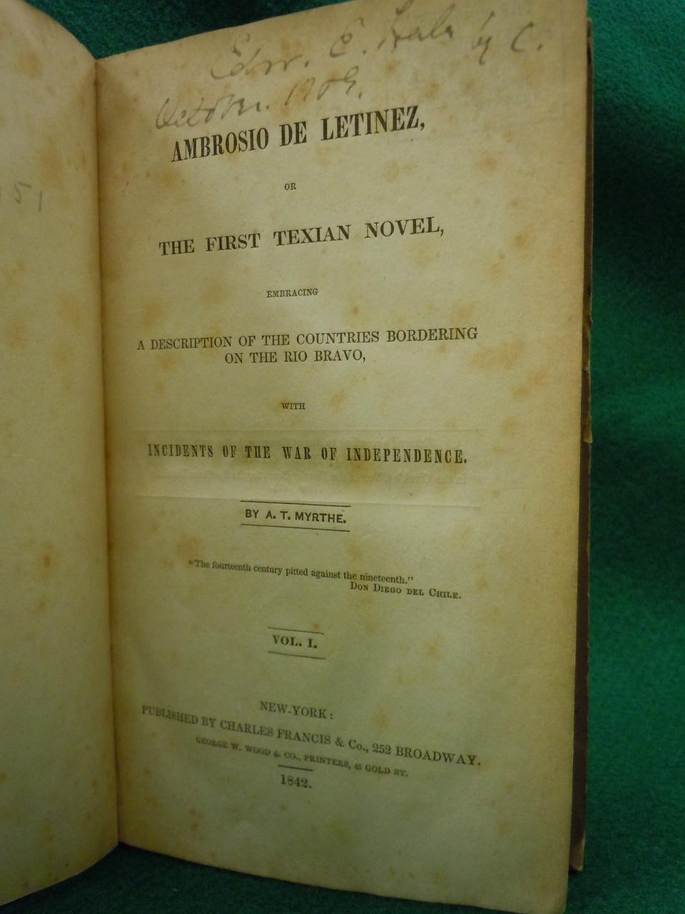Abrosio de Letinez, or the First Texian Novel