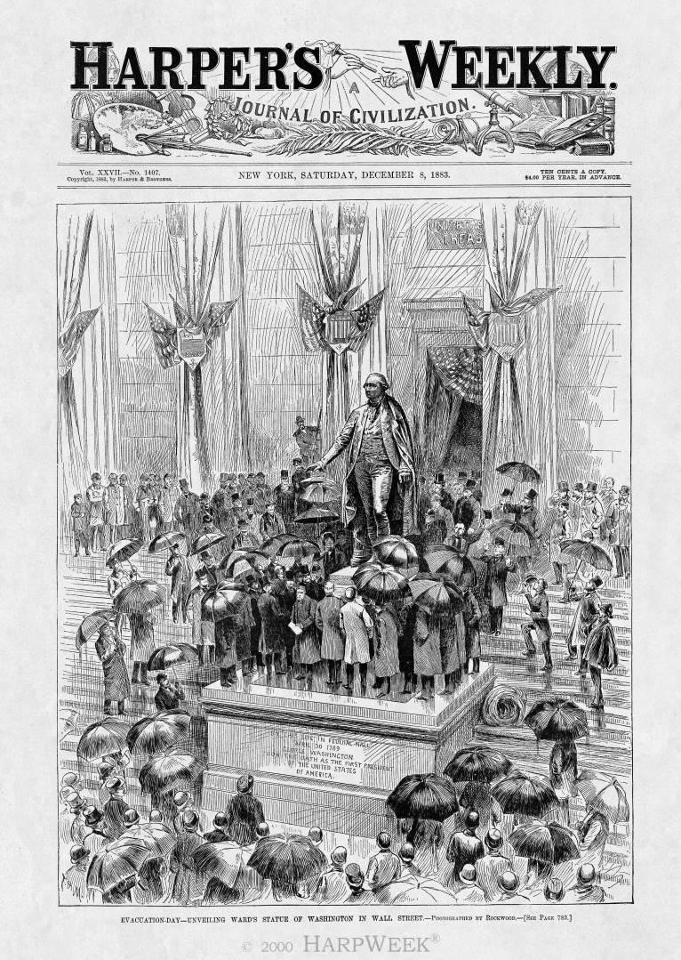  Unveiling Ward&#039;s Statue of Washington in Wall Street. Harper&#039;s Weekly, December 8, 1883.
