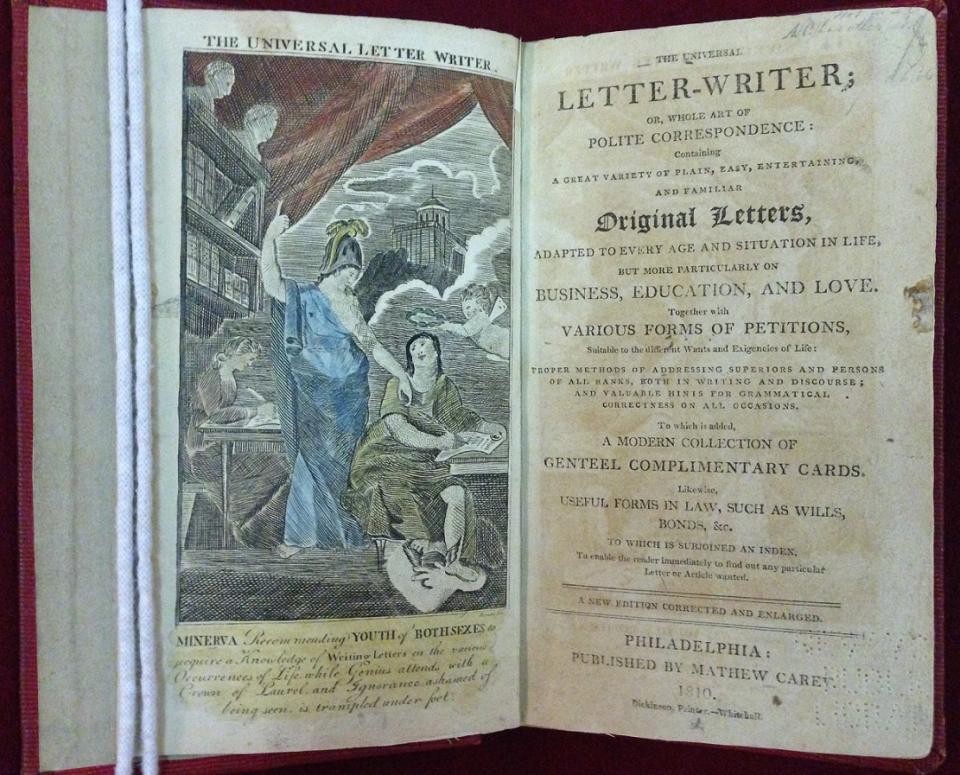 The Universal Letter-Writer, 1810, with contemporary hand-colored frontispiece