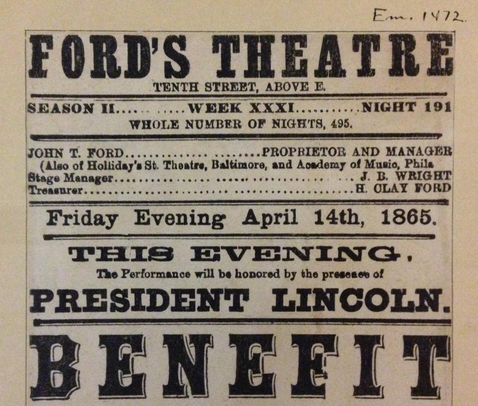 Close-up of theater program for Our American Friend’s April 14 performance. Rare Book Division.