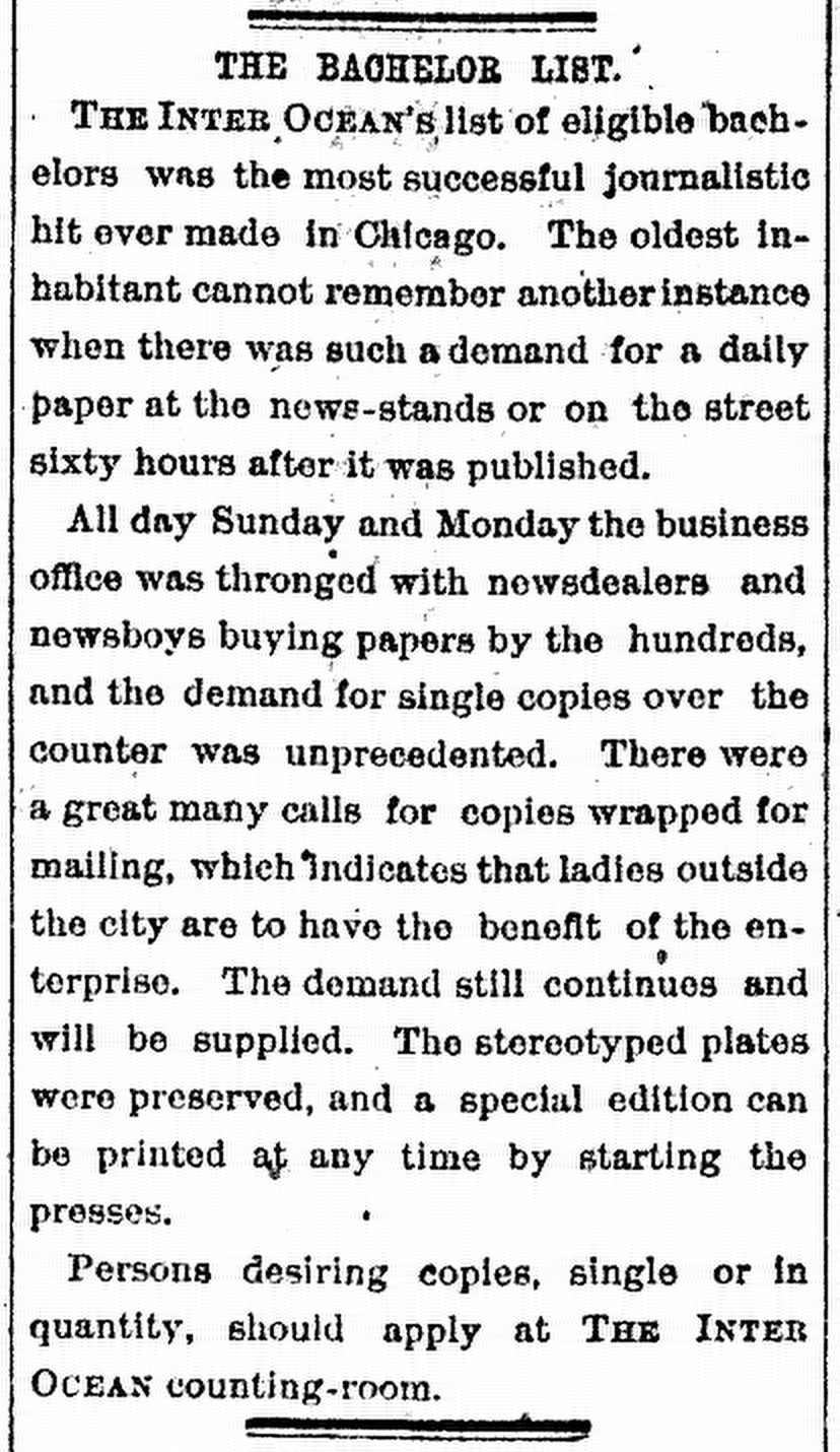 Article from the January 1, 1884 Daily Inter-Ocean