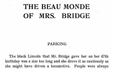 &quot;The Beau Monde of Mrs. Bridge&quot; by Evan S. Connell