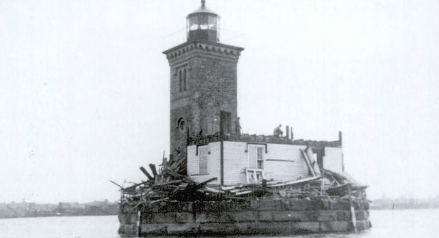 Demolition of the Bergen Point Light, 1948.  Taken by John A. Noble.