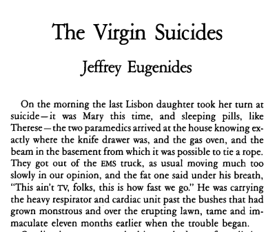 &quot;The Virgin Suicides&quot; by Jeffrey Eugenides