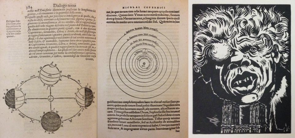 Images from Galileo’s Dialogo, Copernicus’ De Revolutionibus Orbium Caelestium, and Victor Hugo’s The Hunchback of Notre Dame