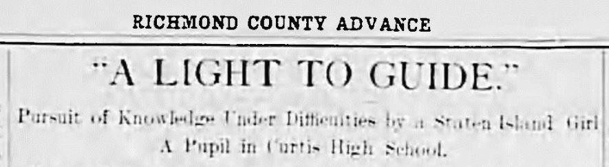 Bergen Point Light article.  Richmond County Advance May 29,1909.