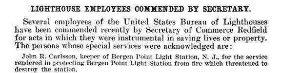 Keeper John Carlsson commended by the Secretary of Commerce, 1916.