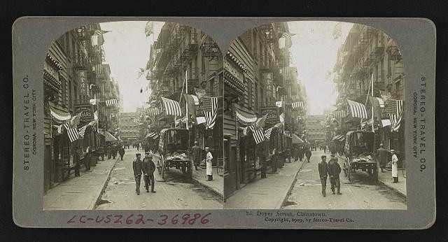A view of Chinatown’s Doyers Street in New York City, 1909. Photo Source: The Library of Congress. 