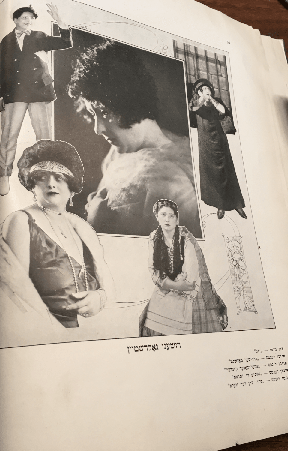 Montage of Jennie Goldstein roles in the publication Teater un Kunst