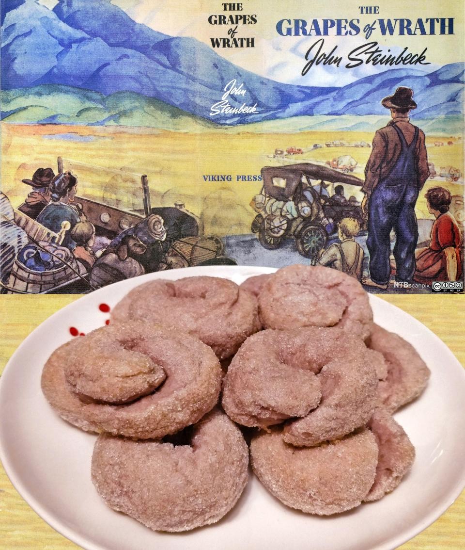 The Grapes of Wrath book cover and spicy red wine cookies