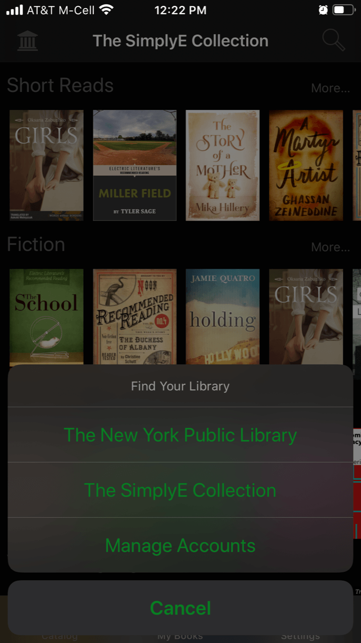 SimplyE library app selection page