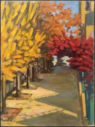 Painting of a sidewalk in the fall