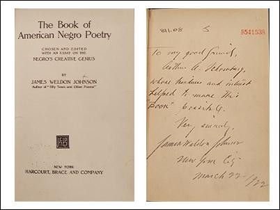 Signed copy of James Weldon Johnson's The Book of American Negro Poetry