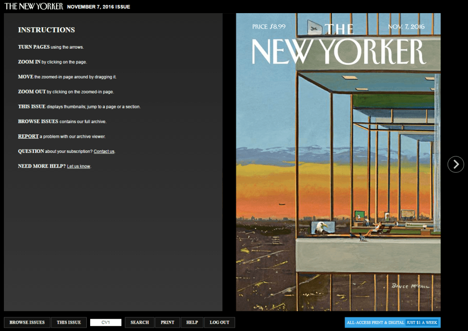 Home page of the New Yorker Digital Archive