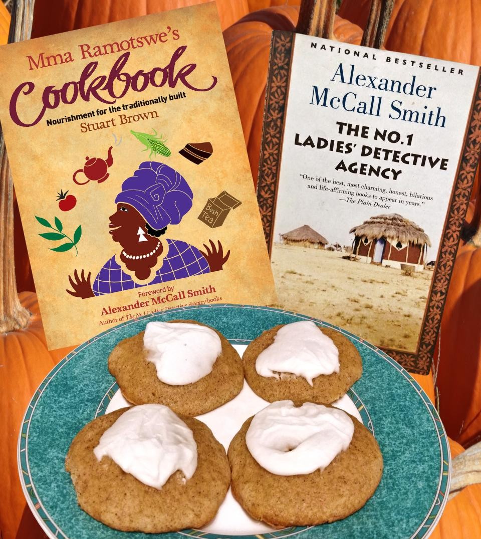 Mma Ramotswe's Cookbook cover, The No. 1 Ladies' Detective Agency book cover, and glazed cookies