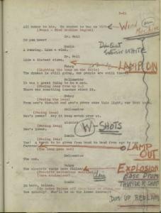 Robot Attack! A page from the stage manager's promptbook used in the original production (Billy Rose Theatre Division)