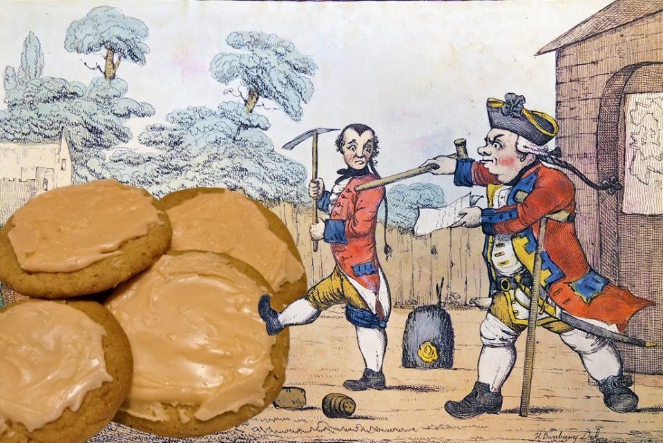 An illustration from Tristram Shandy with cookies from the blog Photoshopped into it.