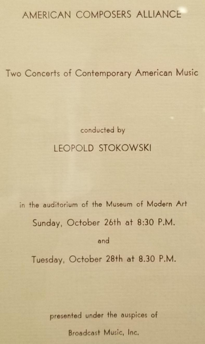 Program cover for Two Concerts of Contemporary American Music conducted by Leopold Stokowski, in the auditorium of the Museum of Modern Art