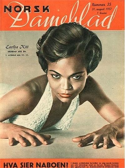 Eartha is ready to pounce on the cover of the Norwegian film magazine Dameblad, 1957