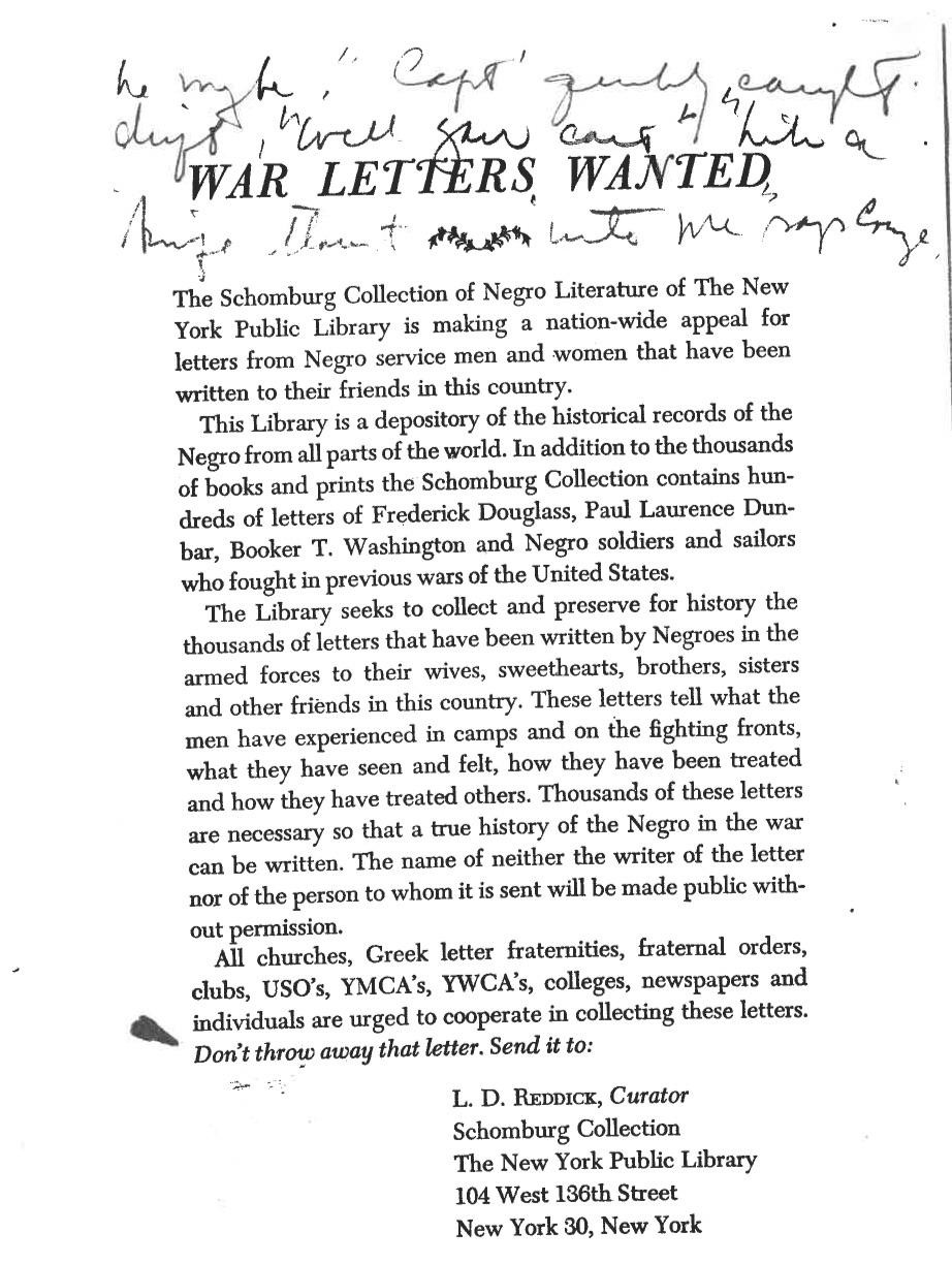 War Letters Wanted newspaper ad