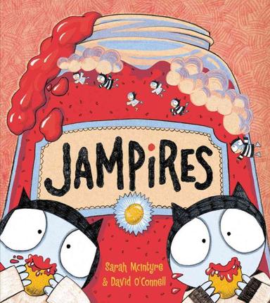 Book cover showing two vampire-like creatures eating jam in front of a red jar