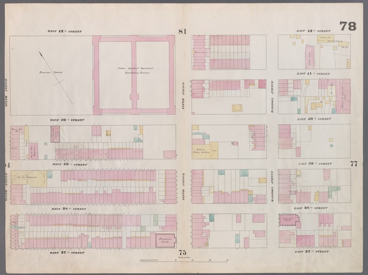 Map bounded by West 42nd Street, East 42nd Street, Fourth Avenue, East 37th Street, West 37th Street, Sixth Avenue, Digital ID 1268366, New York Public Library