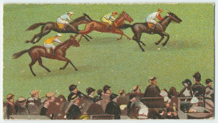 Horses on racetrack.