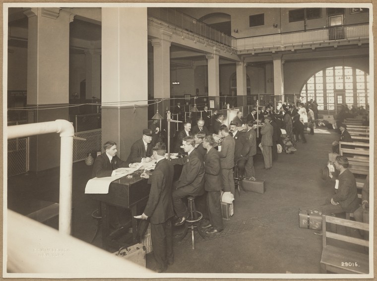Historic image of immigrants at U.S. Immigration Station