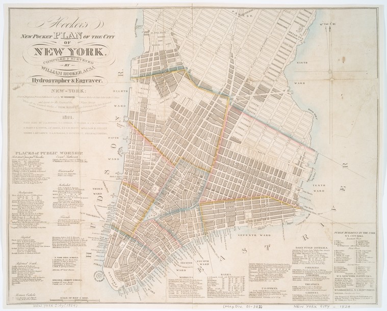 Map of ​Hooker's new pocket plan of the city of New York, 1824