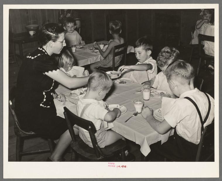 Kindergarten children eating lunch. Lake Dick Project, Arkansas